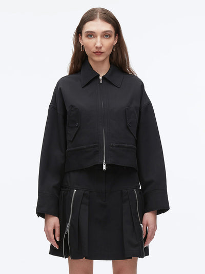 Double Zip Utility Cropped Jacket (Black)