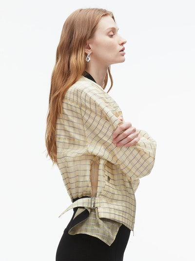 Plaid Organza Bomber Jacket (Hay Multi)