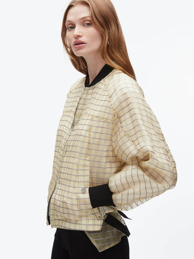 Plaid Organza Bomber Jacket (Hay Multi)