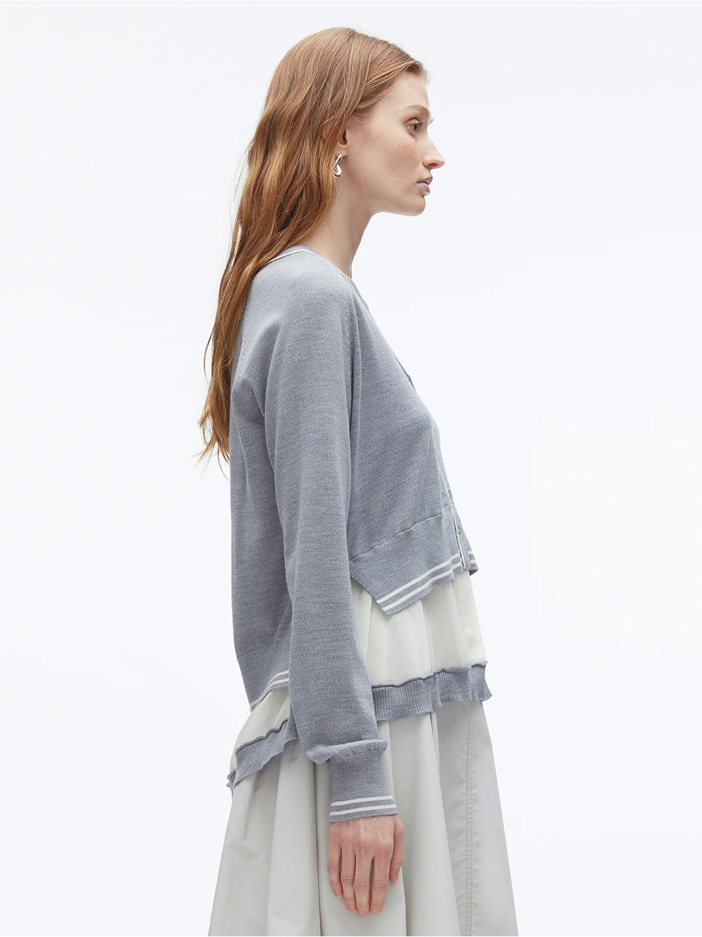 Chiffon Hem Boxy Cardigan (Grey Melange)