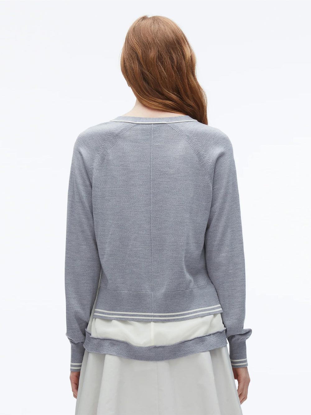 Chiffon Hem Boxy Cardigan (Grey Melange)