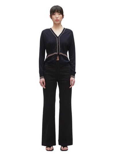 Chiffon Hem Boxy Cardigan (Navy)