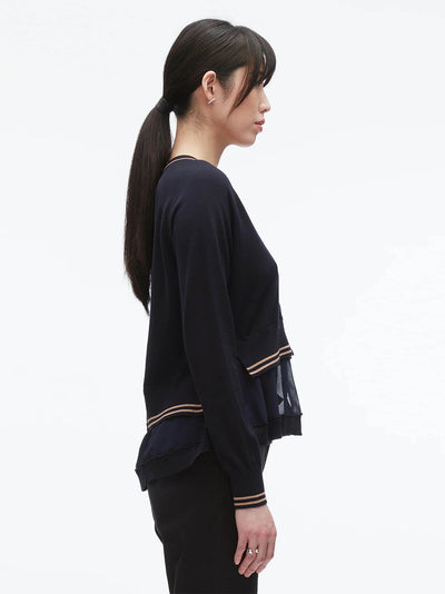 Chiffon Hem Boxy Cardigan (Navy)