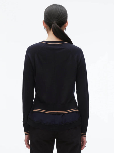 Chiffon Hem Boxy Cardigan (Navy)