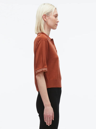 Cropped Polo With Organza (Brick)