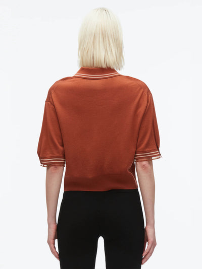 Cropped Polo With Organza (Brick)