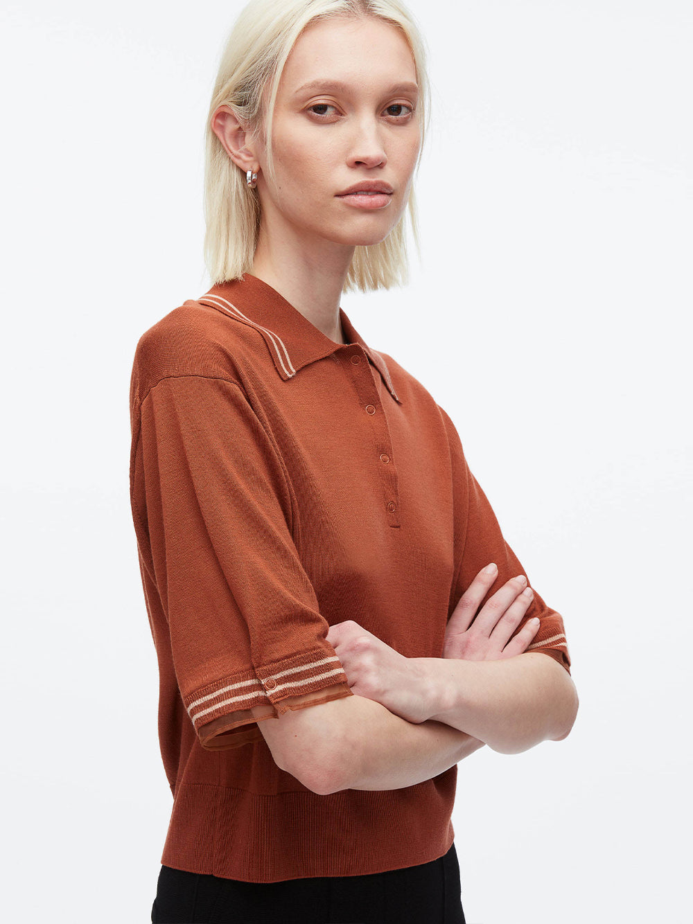 Cropped Polo With Organza (Brick)