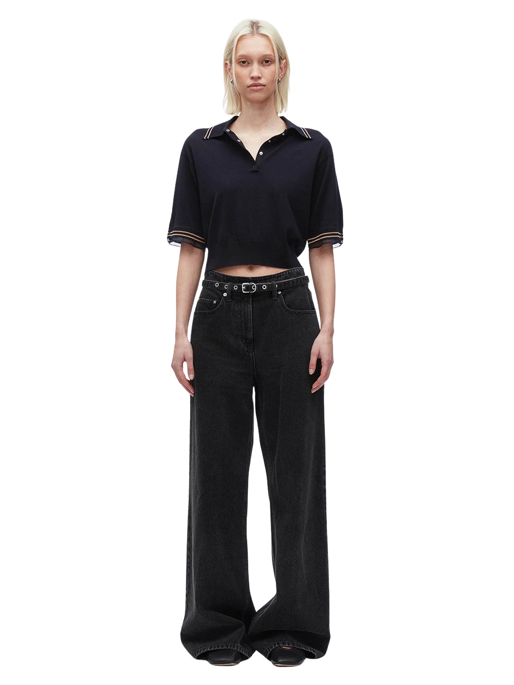 Cropped Polo With Organza (Navy)