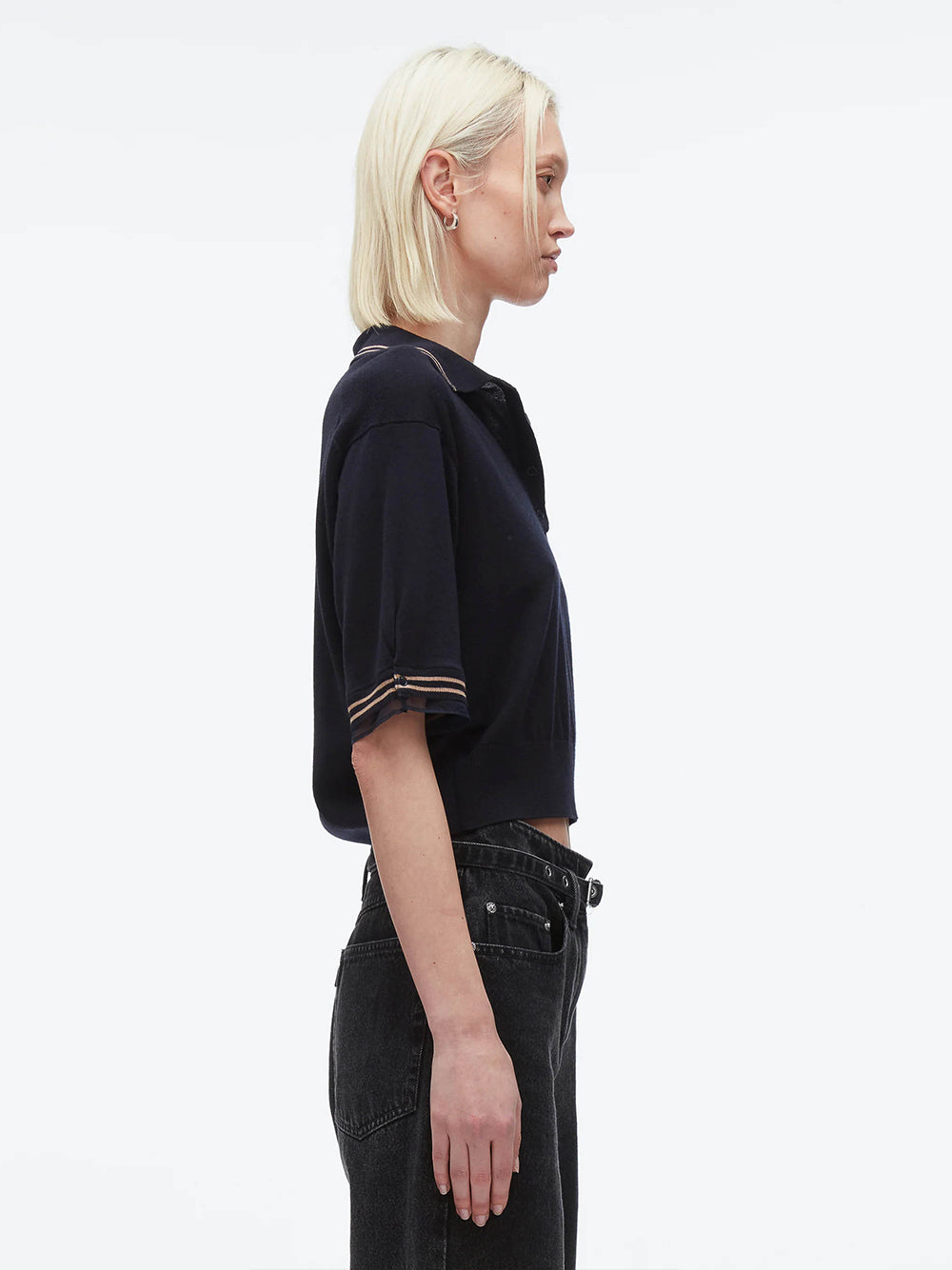 Cropped Polo With Organza (Navy)