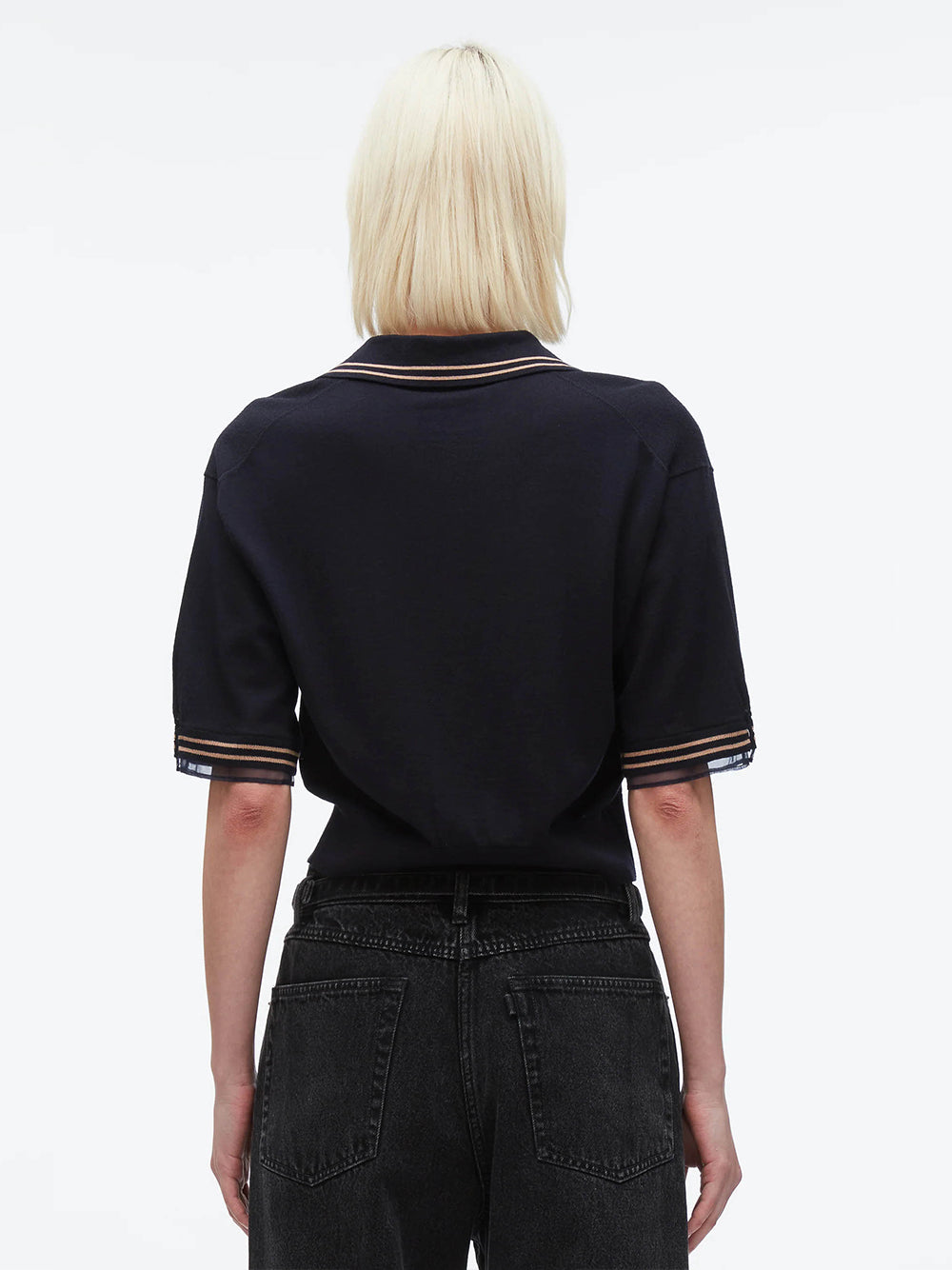 Cropped Polo With Organza (Navy)