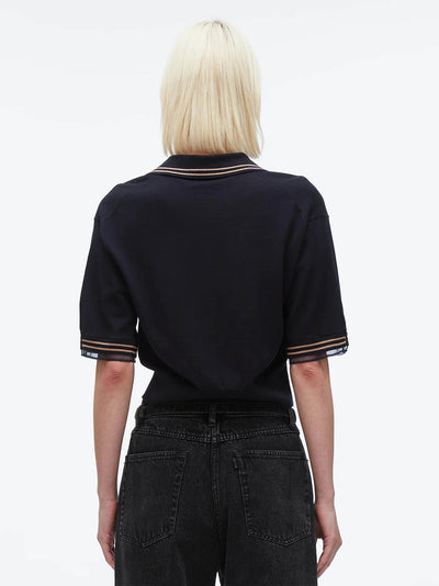 Cropped Polo With Organza (Navy)
