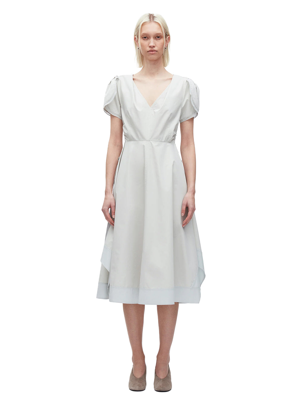 Tulip Sleeve V-Neck Dress (Glacier)