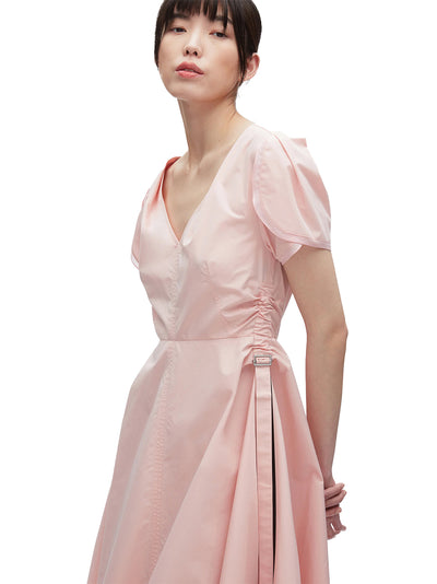 Tulip Sleeve V-Neck Dress (Petal)