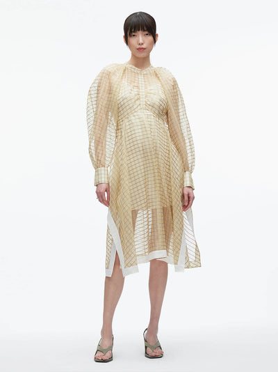 Plaid Organza Flounce Hem Dress (Hay Multi)