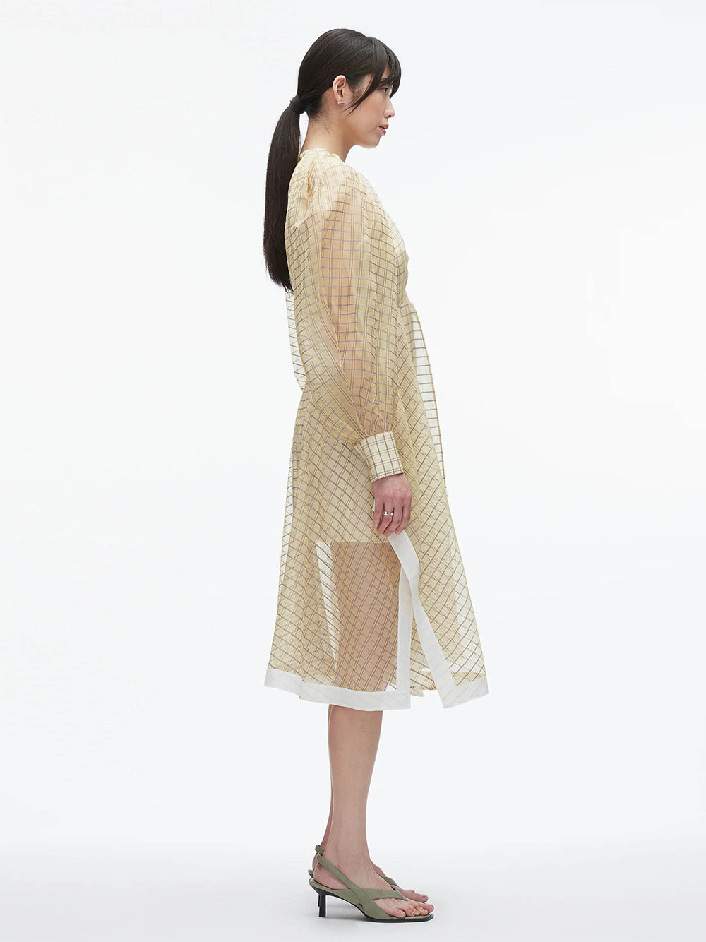 Plaid Organza Flounce Hem Dress (Hay Multi)