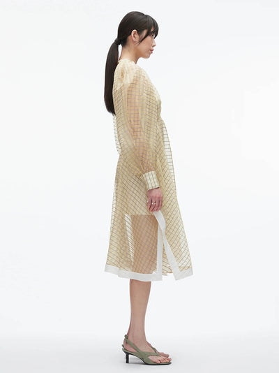 Plaid Organza Flounce Hem Dress (Hay Multi)