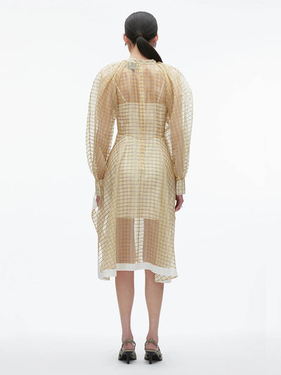 Plaid Organza Flounce Hem Dress (Hay Multi)