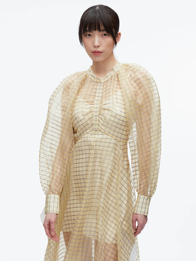 Plaid Organza Flounce Hem Dress (Hay Multi)
