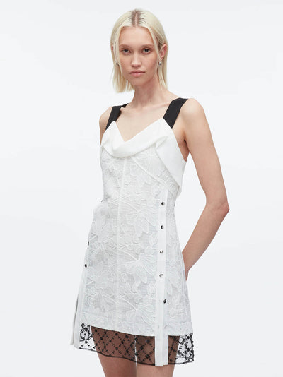Corded Lace Mini Dress (White-Black)
