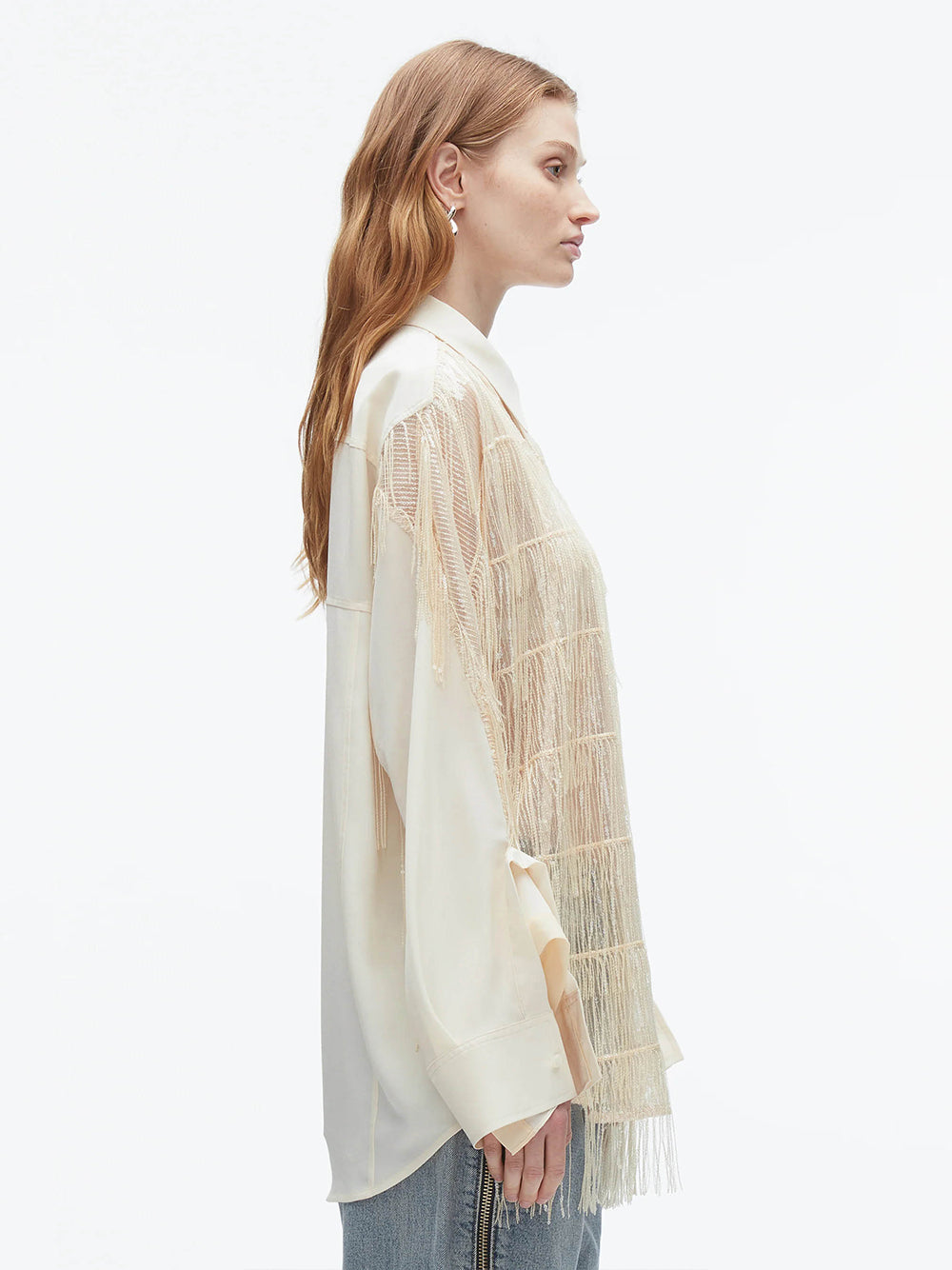 Sequin Fringe Shirt with Cascade Drape (Champagne)