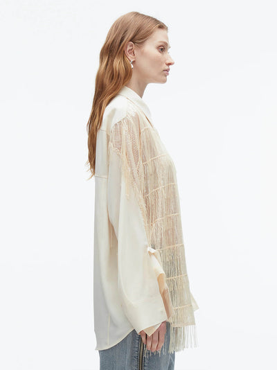Sequin Fringe Shirt with Cascade Drape (Champagne)