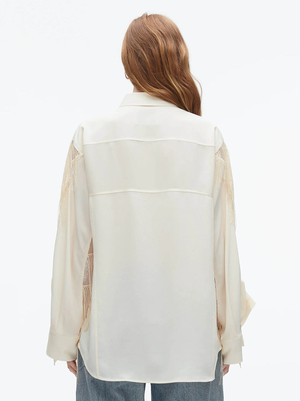 Sequin Fringe Shirt with Cascade Drape (Champagne)