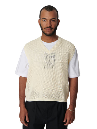Loose Knit Wave Vest  Light Beige