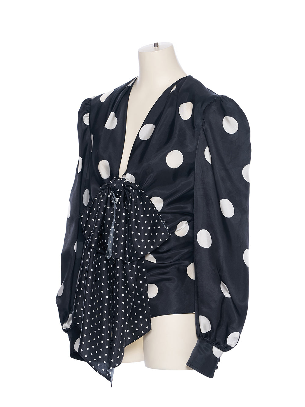 Polka Dot Ribbon Point Drape Top Black (Dot)