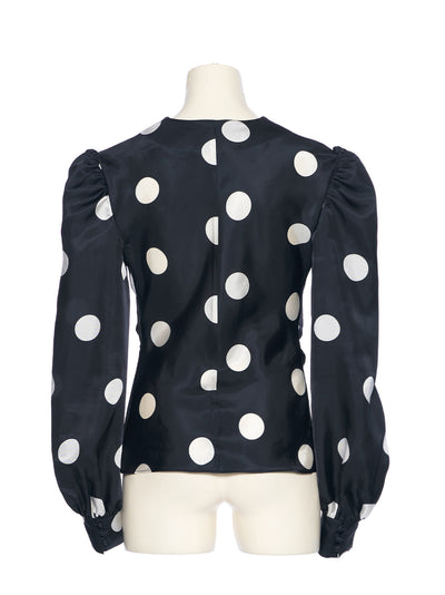 Polka Dot Ribbon Point Drape Top Black (Dot)