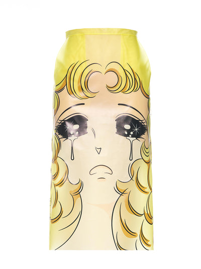 Crying Girl Print H-Line Skirt Yellow