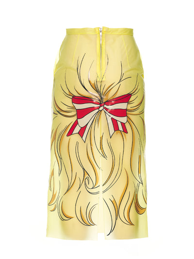 Crying Girl Print H-Line Skirt Yellow