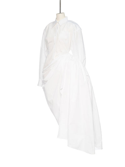 Asymmetric Drapping Shirt Dress White