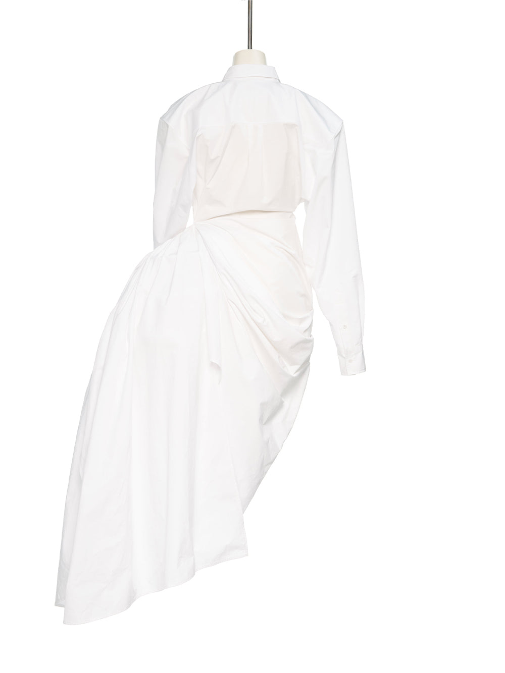 Asymmetric Drapping Shirt Dress White