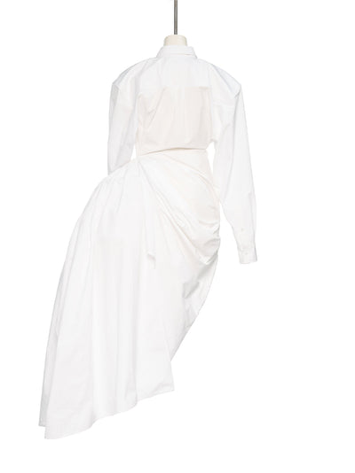 Asymmetric Drapping Shirt Dress White