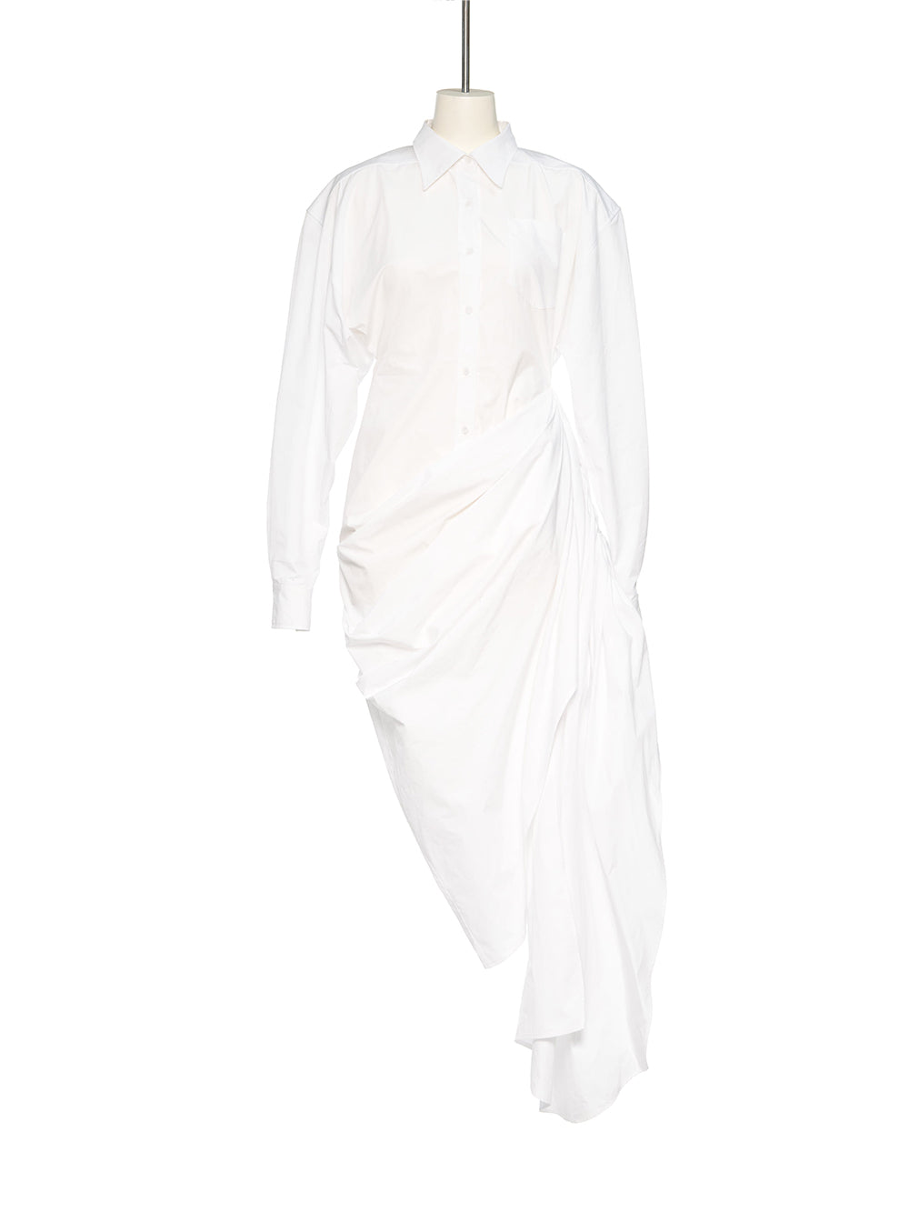 Asymmetric Drapping Shirt Dress White