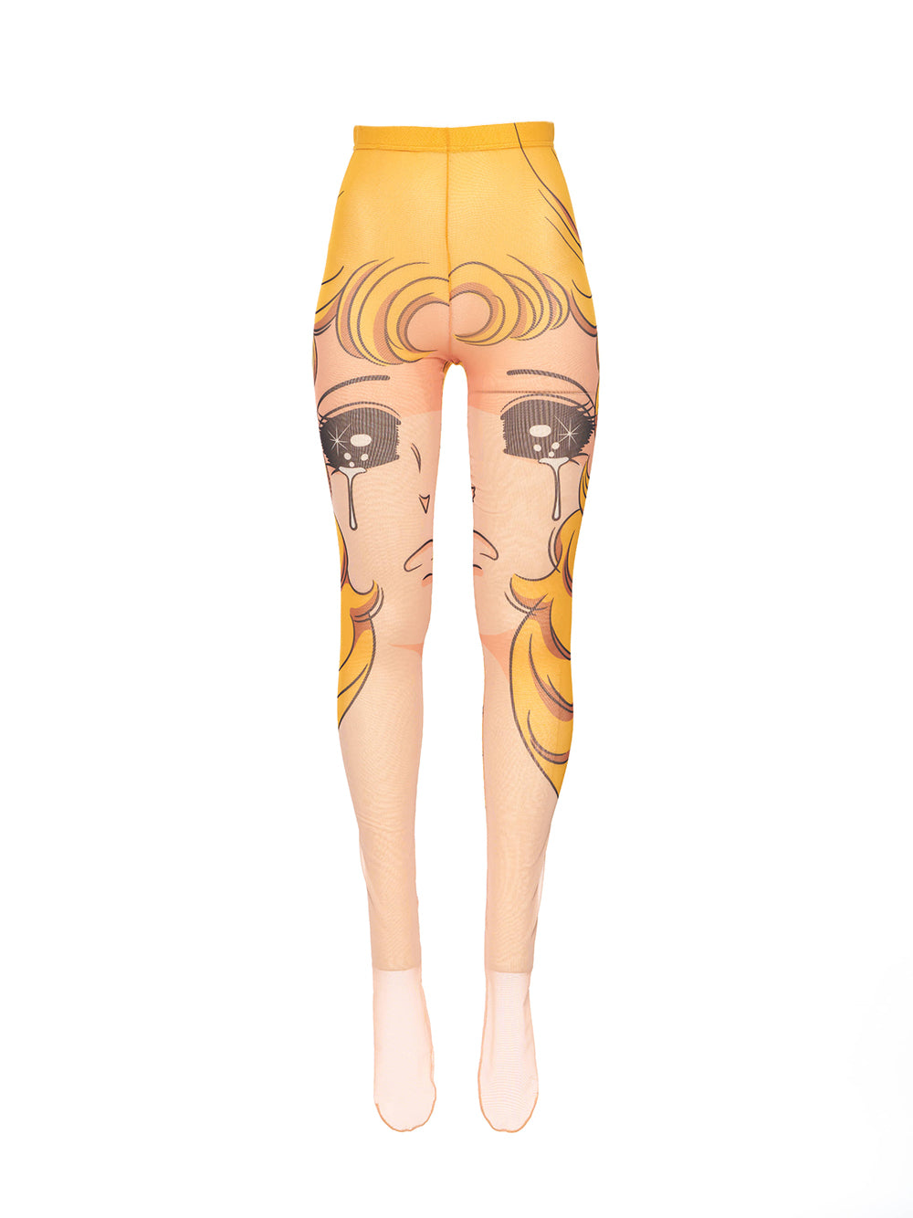 Crying Girl Mesh Leggings Yellow