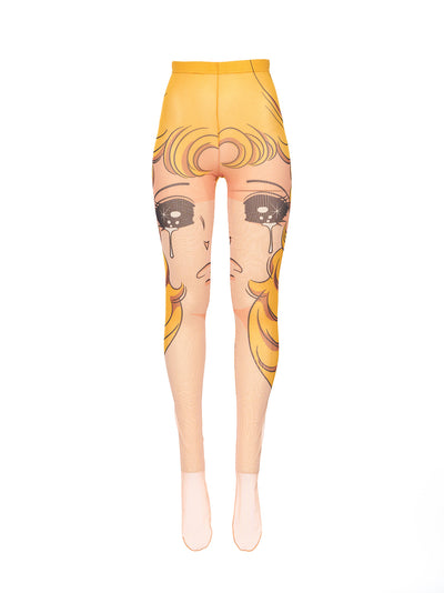Crying Girl Mesh Leggings Yellow