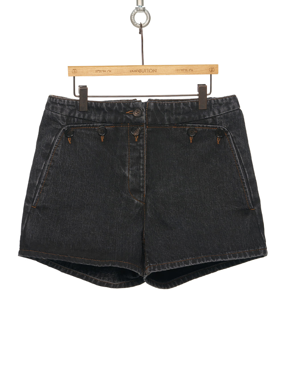 Button Point Denim Shorts Black