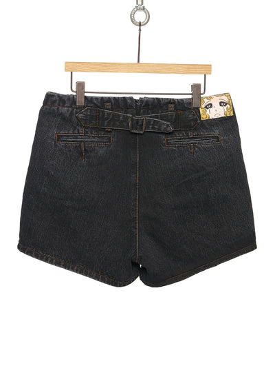 Button Point Denim Shorts Black