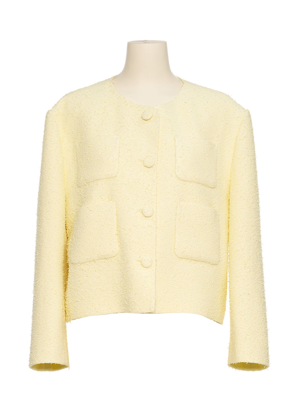 Collarless Tweed Jacket Yellow