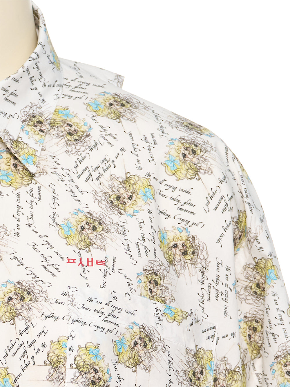 Crying Girl Print Movable Collar Shirt White Print