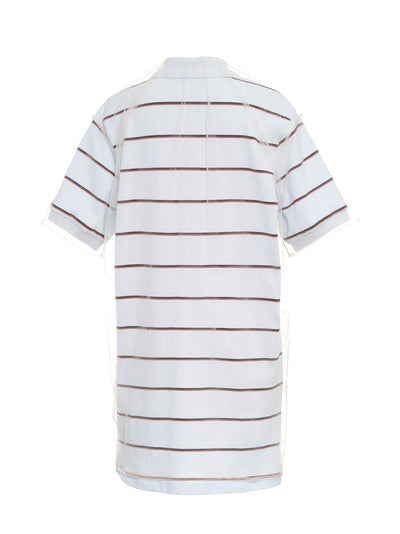 Mesh Layered Long Pique Top White Blue Stripe
