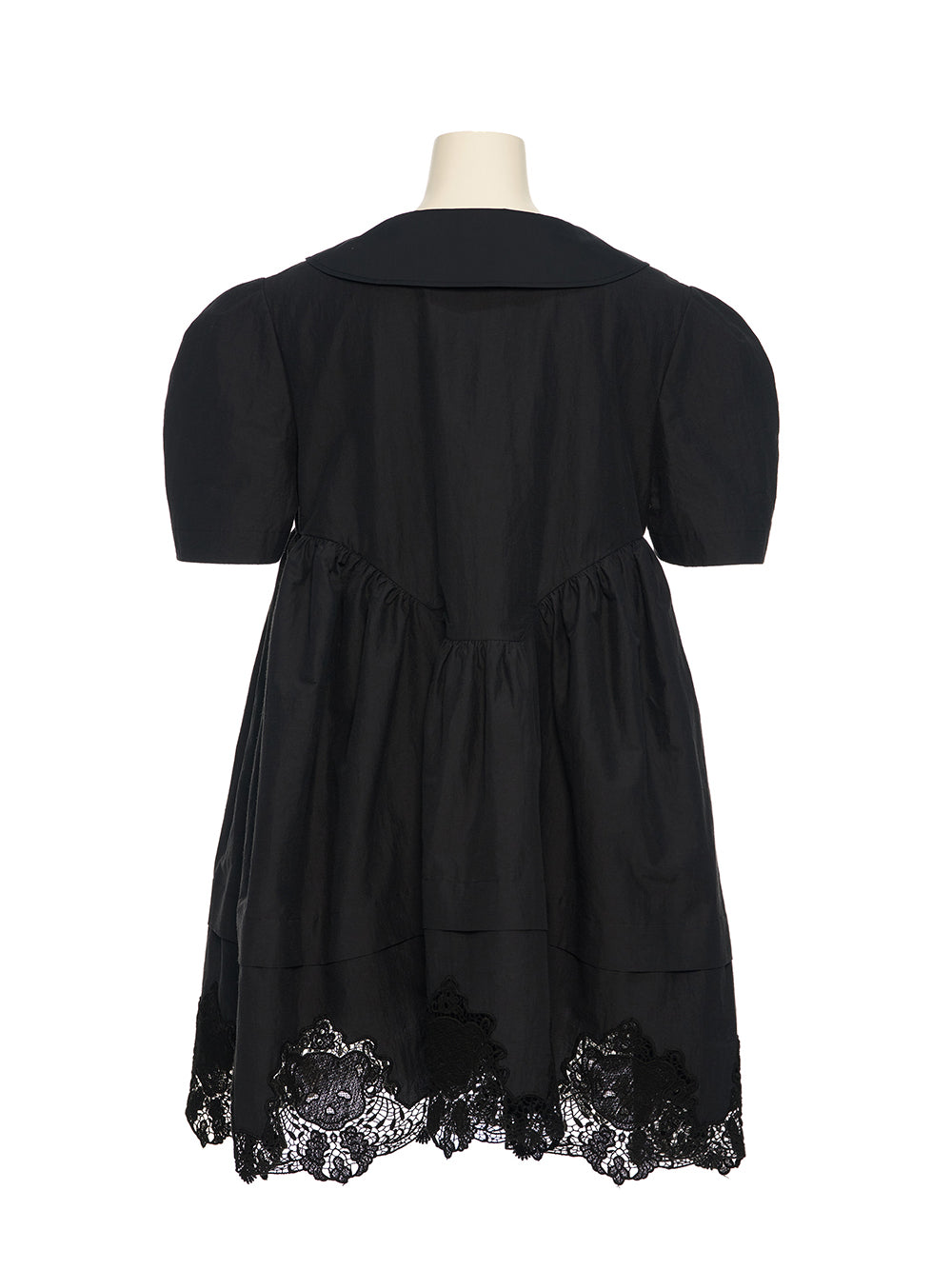 Lace Hem Puff Dress Black