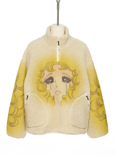 Crying Girl Half Zip Up Fleece L Bg