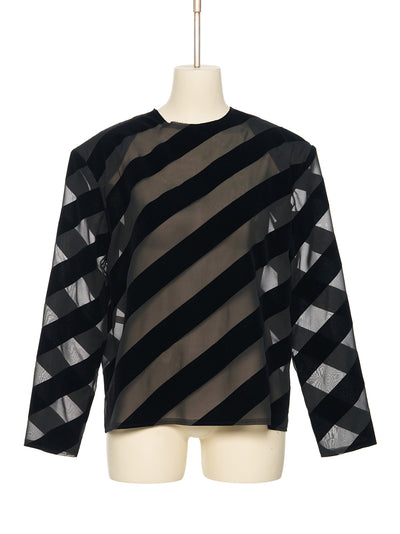 Black Diagonal Stripe Blouse Bk