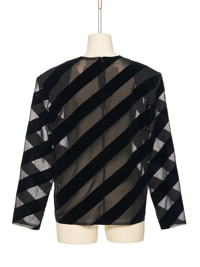 Black Diagonal Stripe Blouse Bk
