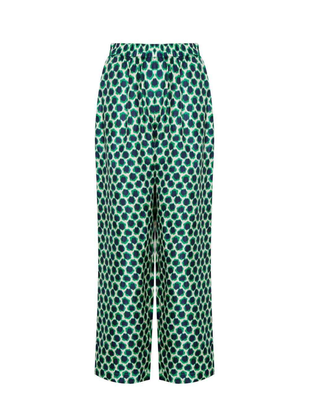 Silk Printed Long Pant With Elastic Emerald Navy