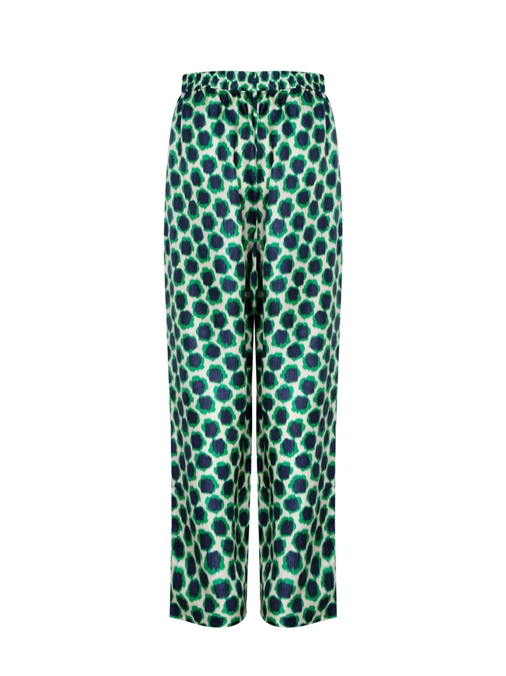 Silk Printed Long Pant With Elastic Emerald Navy