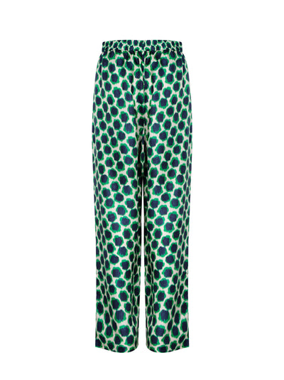 Silk Printed Long Pant With Elastic Emerald Navy