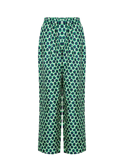 Silk Printed Long Pant With Elastic Emerald Navy